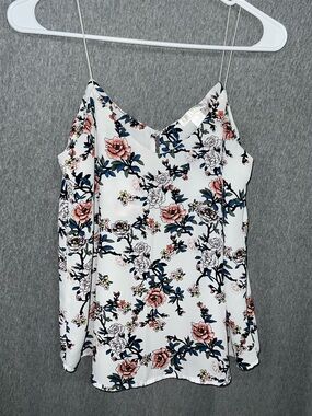 Revamped White Pink Floral Spaghetti Strap Camisole V-Neck Tank Top XS